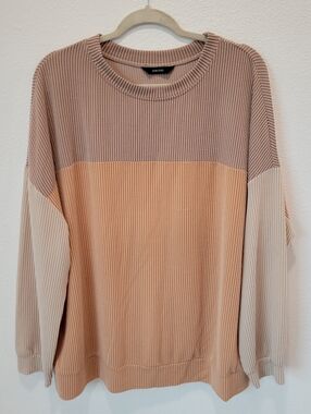 Dokotoo Oversized Ribbed Colorblock Long Sleeve Top Womens XL